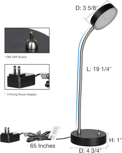 19.25" Flexible Gooseneck LED Desk Lamp, Plun-in Table Light with Stable Base, 4.5W 260LM 4000K, 65” Cord Small Desk Light for Home Office, Study, ETL Listed