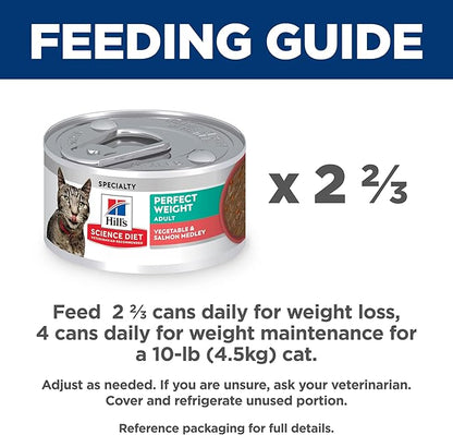 Hill's Science Diet Perfect Weight, Adult 1-6, Weight Management Support, Wet Cat Food, Salmon & Vegetables Stew, 2.9 oz Can, Case of 24