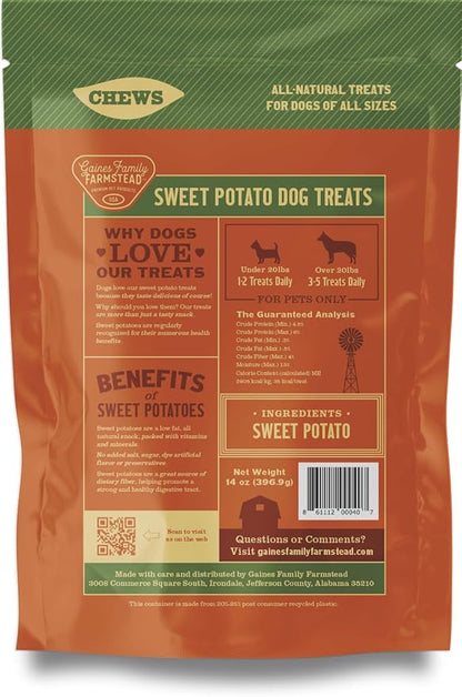 Gaines Family Farmstead Sweet Potato Chews for Dogs - 32 oz Bag, Single Ingredient, Sweet Potato Dog Treats, High Fiber, Grain-Free, Rawhide Alternative, Vitamin-Rich, Made in USA