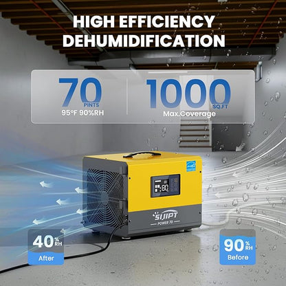 Crawl Space Dehumidifier with Pump, Sijipt 70 Pints Commercial Dehumidifier