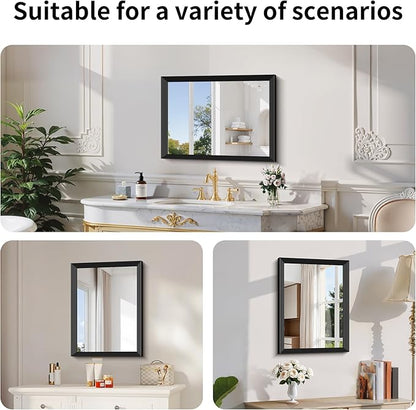 Black Bathroom Mirror 18 x 24 Inch Rectangle Wave Beveled