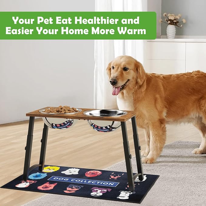 Elevated Dog Bowls for Large Dogs with Slow Feeder & Mat, 4 Height Adjustable & 101oz Bowls, Tall Raised Dog Bowl Stand