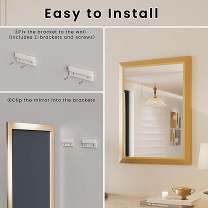 Amorho Bathroom Mirror, 36x36 Inch Golden Thick Metal Framed Wall Mirrors