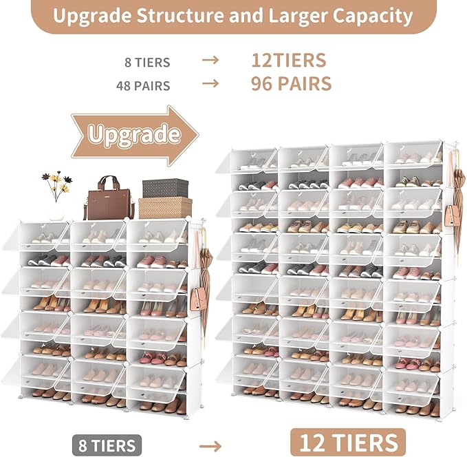 ROJASOP Shoe Storage Cabinet, 12-Tier Shoe Organizer 96 Pairs Extra Large