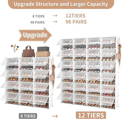 ROJASOP Shoe Storage Cabinet, 12-Tier Shoe Organizer 96 Pairs Extra Large