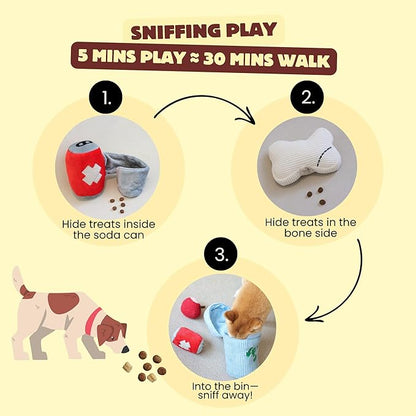 Squeaky Dog Toy, Interactive Plush Hide & Seek Puzzle Toys for Small Medium Large Dogs – Treat Dispenser 4-in-1 Durable Chew Toy, Dog Birthday for Dog Gifts (Trash Can)