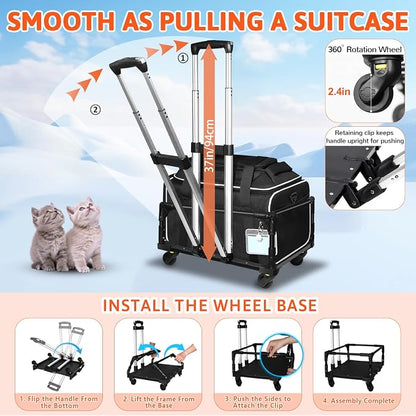 Top-Expandable Small Pet Carrier with Wheels Airline Approved | 17"x12"x8.5", for JetBlue/Frontier/Spirit Airlines, Lockable Safety Zippers and Anti-Scratch Mesh, Pets Under 8 Lbs, Black