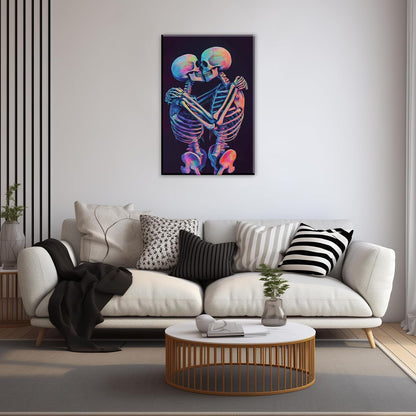 Skeleton Wall Art Kissing Skull Art Poster Skeleton Lover Picture Print On Canvas Abstract Horrible Theme Painting Framed Artwork Living Room Decor(Artwork-3,12"x18")