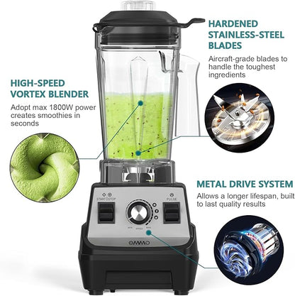 OMMO Blender 1800W, Professional High Speed Countertop Blender