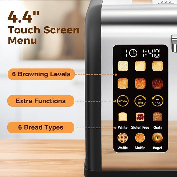 2 Slice Easy Touch Screen Toaster, Stainless Steel Toaster