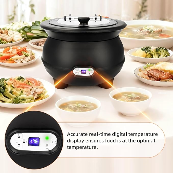 YUANHAO 8 Qt. Black Soup Kettle Warmer - 120V