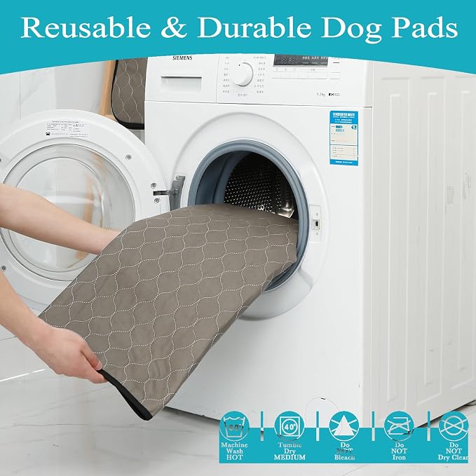 Bunlitent Washable Pee Pads for Dogs 36" x 41", 5 Pack, Reusable Puppy Pads | Reusable, Quick Dry, Anti-Slip, Waterproof, Whelping Pad for Pet, Playpen, Incontinence, Housebreaking, Training, Brown