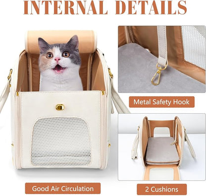 Dog Carrier Purse, Pet Carrier, Waterproof Premium Leather Pet Travel Portable Bag for Cat and Small Dog Home & Outdoor Medium Beige