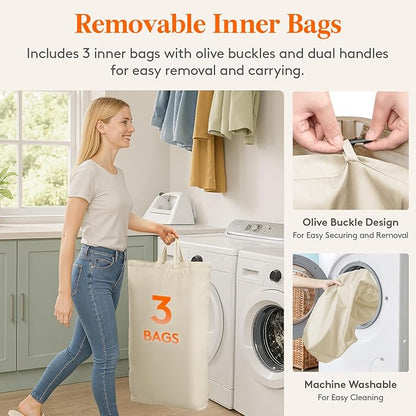 Lifewit 165L Laundry Basket with Lid, Large Laundry Hamper with Plastic Handles and Removable Bag, Foldable Tall Dirty Clothes Hampers for Laundry for Laundry Room, Bedroom, Bathroom, Dorm, Beige