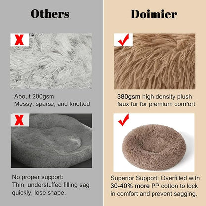 Calming Donut Dog Beds for Small Dogs Kitten - Washable Removable Cover Non-Slip Bottom, Round Pet Bed Puppy Bed Warming Fluffy Faux Fur Anti-Anxiety, Fits up to 15 lbs (Camel, 20")