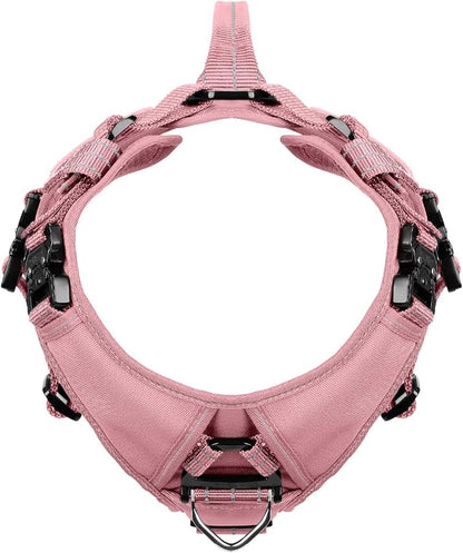 ICEFANG Quick-Moving Tactical Dog Harness for Medium Dogs,No Pull Dog Vest | Control Handle,Reflective,Full Metal Buckles,Adjustable,Hook-and-Loop Panel,Soft Padded,Pink,Medium