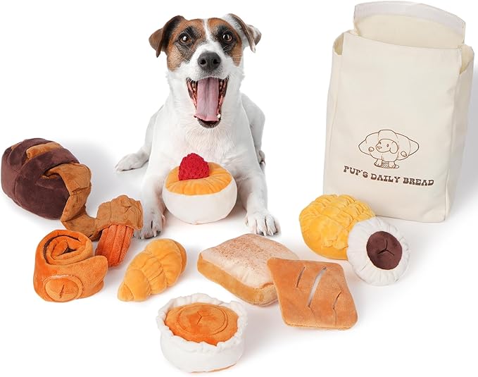 Nocciola 10 Pack Bread Dog Toys with a Bag,Crinkle Dog Squeaky Toys,Puppy Toys to Keep Them Busy,Small Dog Toys for Boredom,Durable Stuffed Plush Dog Toys for Small Medium Dogs,Dog Accessrioes Girl