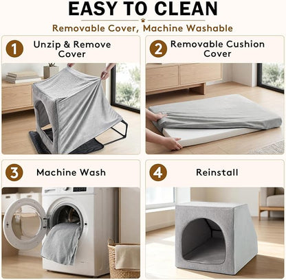 Indoor Dog House for Small Medium Dogs, Enclosed Dog Cave Bed | Washable Removable Cover, Cozy Pet House with Soft Cushion, Indoor Dog Bed for Puppies and Small Breed, 26" L x 20" W x 20" H