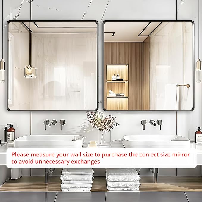 Fabuday Black Bathroom Mirror Wall Mounted- 36x36 Inch Big Framed Mirror