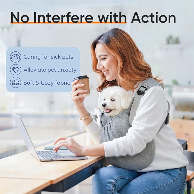 Supet Dog Sling Carrier for Pets, Adjustable Hands Free Front Chest Pouch | Reduces Back & Neck Pain Anti-Anxiety Backpack, 62% Cotton Blend Soft Bag, Fit Dogs, Cats, Puppy (Grey Regular 4-12Lbs)
