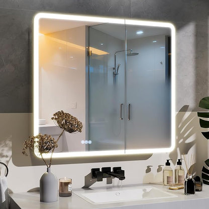 BEAUTYPEAK 36 x 32 LED Bathroom Medicine Cabinet Mirror, Adjustable Shelves