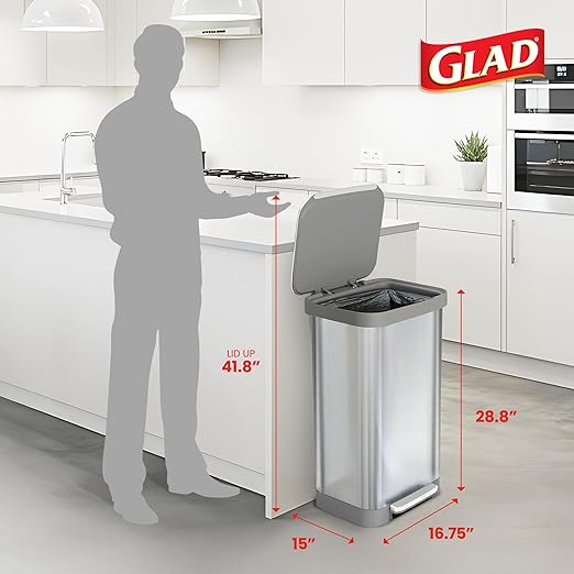 Glad Stainless Steel Step Trash Can, Series 2