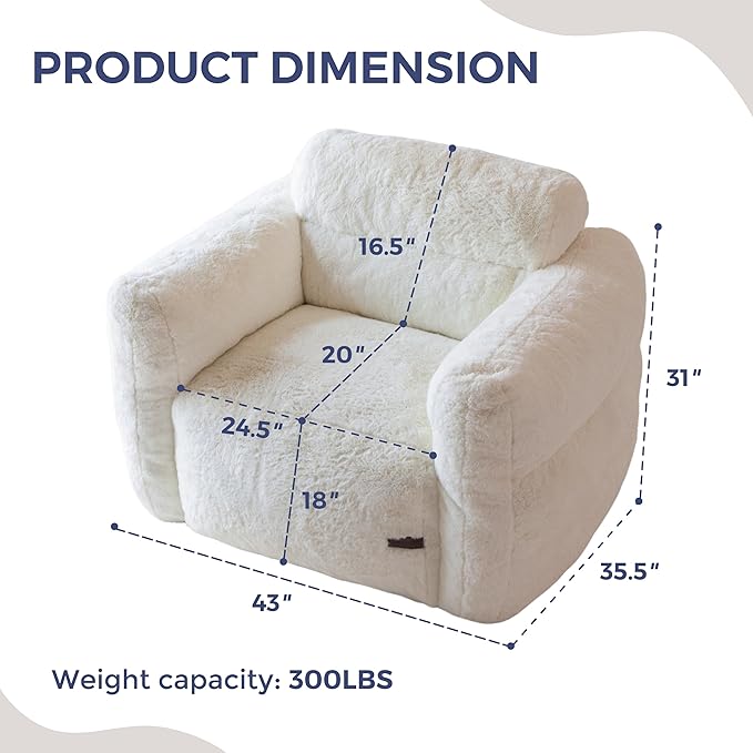 MAXYOYO Giant Bean Bag Chair for Adults, Ultra Soft Fluffy Bean Bag Sofa, Oversized Floor Sofa for Living Room Bedroom, Cozy Reading Chair with Filler, Beige
