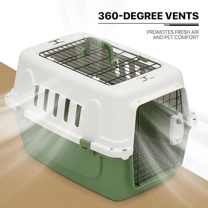 MoNiBloom 22-Inch Dog Crate Plastic 2-Door Top Loading Cat Carrier, Hard-Sided Dog Travel Carrier for Small Dogs and Cats, Ventilation and Security Lock Design for Pets up to 22 lbs (Green)