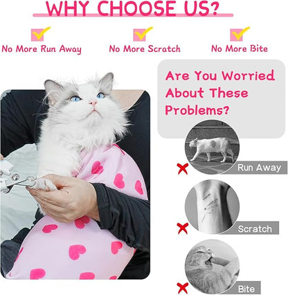 Cat Wrap for Cutting Nails, Self-Adhesive for Grooming, Anti-Scratch Cat Swaddle Wrap for Medicine, Nail Clipping, Teeth Brushing, Ear Cleaning