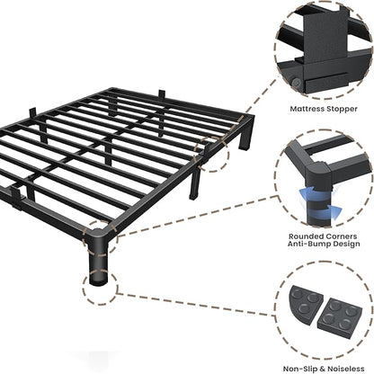 ROIL 7 inch King Size Bed Frame Metal Platform No Box Spring Needed with Round Corner Legs Mattress Stoppers Retainers 3500LBS Heavy Duty Steel Slats Noise-Free Easy Assembly
