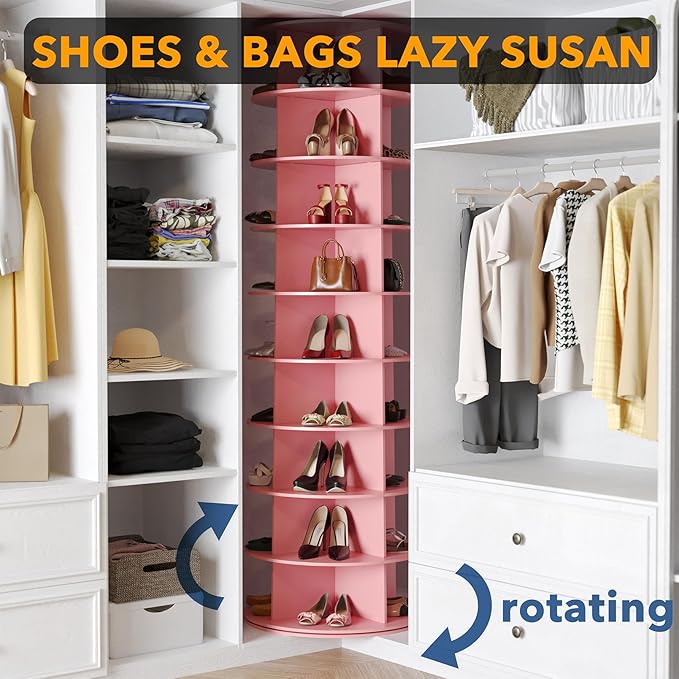SpaceAid 9 Tier Rotating Shoe Rack Tower, Spinning Shoe Display Lazy Susan