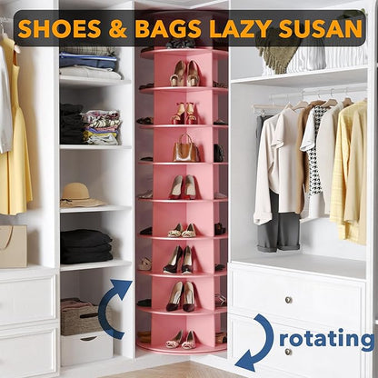 SpaceAid 9 Tier Rotating Shoe Rack Tower, Spinning Shoe Display Lazy Susan