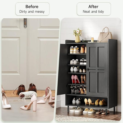 ONBRILL Shoe Cabinet with Cross Molding Doors, 6-Tier Shoe Storage Cabinet with