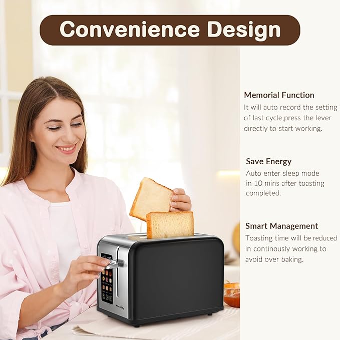Mecity 2 Slice Touch Screen Toaster, 1.5" Wide Slot, Stainless Steel Smart