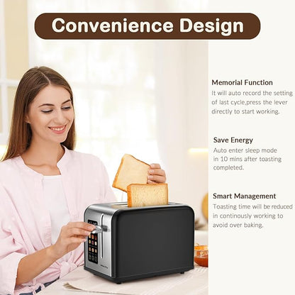 Mecity 2 Slice Touch Screen Toaster, 1.5" Wide Slot, Stainless Steel Smart