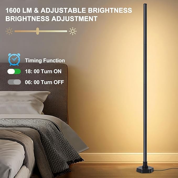Corner Floor Lamp RGBW, LED Floor Lamp with APP, IF Remote Control, Music Sync, Timer and 16 Million DIY Colors, Smart Corner Light for Gaming Rooms Bedrooms