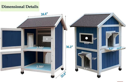 Rockever Outdoor Cat House, Large Outdoor Houses for Feral Cats Wooden Outside Cat Shelter Weatherproof with Escape Door