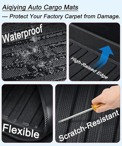 All Weather Rear Cargo Liners Trunk Tray Mats Protector Custom Compatible with 2020-2023 2024 2025 Model Y 5-Seats（Not for Juniper），3D Waterproof Durable Odorless Flexible Black TPO Accessories