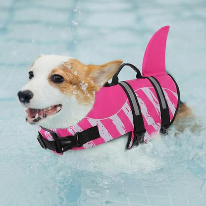 Dog Life Jacket High Flotation, Reflective Dog Life Vest for Swimming, Adjustable Dogs Life Preserver Rescue Handle Spring Summer Pool for Small, Medium, Large Dogs (Pinkwhite,XXL)