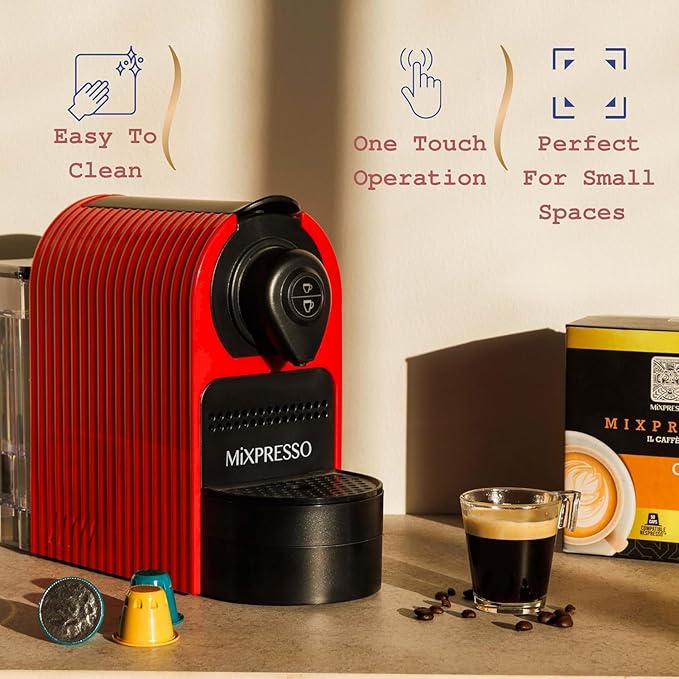 Mixpresso Red Espresso Coffee Machine – Compact 1400W Single Serve Coffee Maker