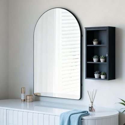 30x40 inch Black Tempered Glass Large Arched Mirror