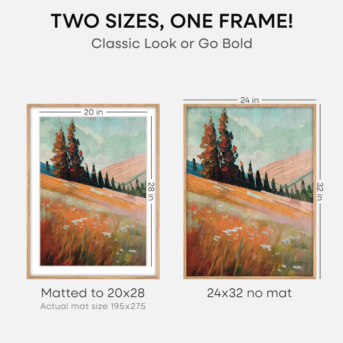 Homeforia 32x24 Poster Frame Wood, High End Natural Oak 24x32 Large Picture Frame with Mat 20x28, 24 x 32 Light Wooden Frame Matted to 20 by 28 Photo, 24by32 Frames, Tempered Glass, Wall Kit, Set of 1