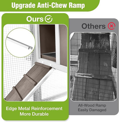 Rabbit Hutch Indoor or Outdoor, Wooden Bunny Cage with Chew-Proof Ramp, Mobile Rabbit House with Wheels, Guinea Pig Cages with Leakproof Tray and Waterproof Roof (Brown)