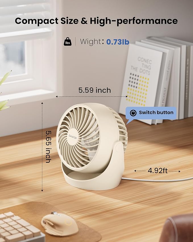 Gaiatop Desk Fan, 5-Inch Portable Electric Table Desktop Air Circulator Fans