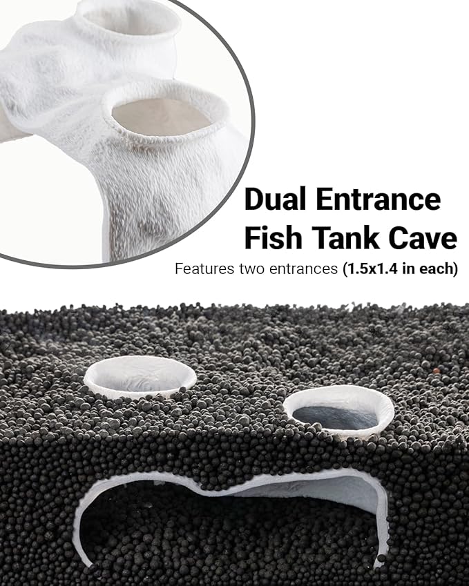 Dual-Entrance Rock-Texture Cave – Fish Tank Shelter & Aquarium Decor with 2 Tunnels, 6×3.4×2.3in (White)