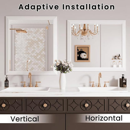 Amorho Bathroom Mirror, 44x36 Inch White Framed Bathroom Mirrors
