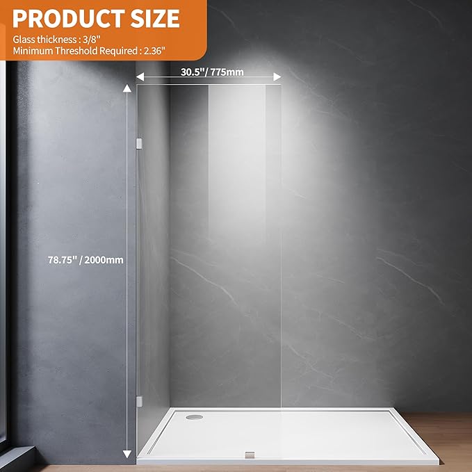 Shower Glass Panel, 30.5" W x 78.75" H Fixed Shower Screen Panel
