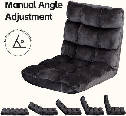 Epetlover 14-Position Adjustable Floor Gaming Chair Foldable Memory Foam Armless Sofa Seat Couch Recliner with Comfy Back Support for Working Meditation Reading, Black