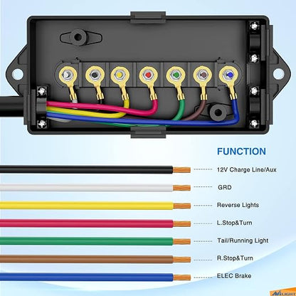 Nilight Heavy Duty 7 Way Inline Trailer Plug Extension 8FT w/Junction Box | Waterproof 7Pin RV Round Wiring Harness Extend Vehicle and Trailer Side Towing Car Color Coded for Campers Caravans Vans