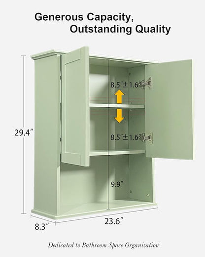Bathroom Cabinet Wall Mount Buffering Hinge, Large Space Wooden Medicine Cabinet